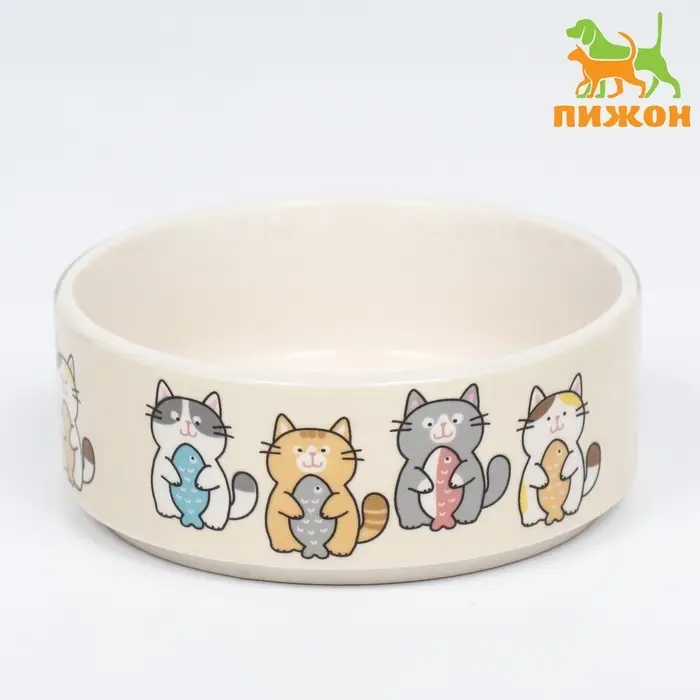 Миска &laquo;Парные коты&raquo;, 200 мл, 10.5&times;10.5&times;4 см, керамика, белая