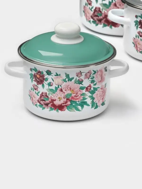 Набор эмалированных кастрюль &laquo;Армель&raquo;, 3 шт.: 2 л, 3 л, 4 л, индукция, белый, зелёный