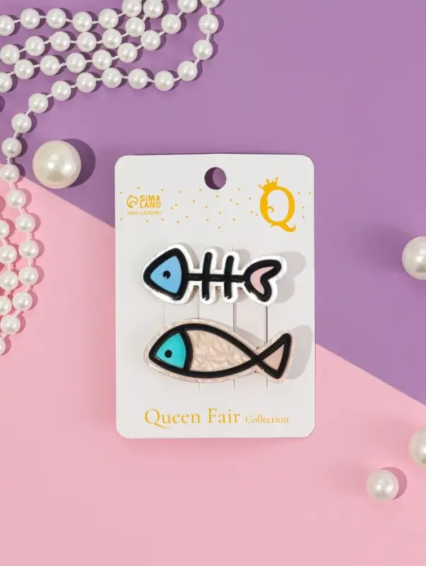 Зажим для волос "Мультизаврик" (набор 2 шт) рыба, 5,5 см