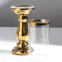 Подсвечник на 1 свечу &laquo;Магистр&raquo;, керамика, стекло, d=8 см, золото, 9.5&times;9.5&times;32 см