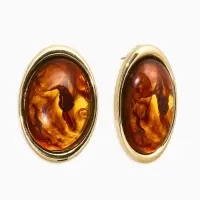 Серьги акрил "Стиль", овал, цвет янтарный в золоте