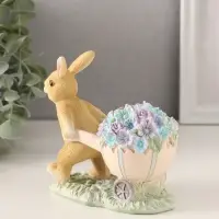 Фигурка полистоун &laquo;Зайчик с тележкой роз и незабудок&raquo;, 11&times;6&times;10.5 см