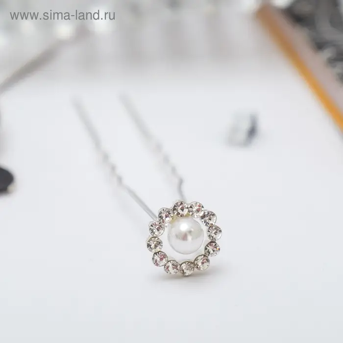 Шпилька для волос «Бусинка в круге», 1.2×6 см, серебро