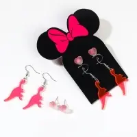 Серьги, набор украшений &laquo;Минни Маус и Дино&raquo;, розовые, золотой