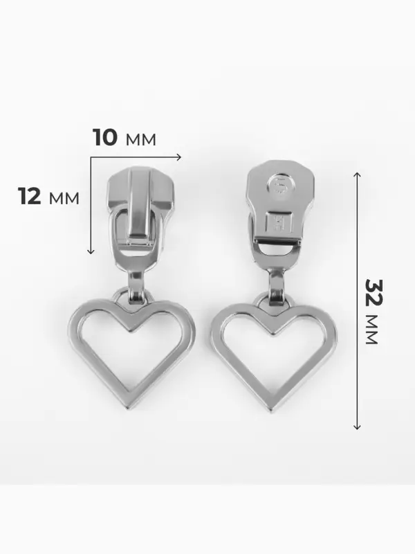 Бегунок для металлической молнии, №5, &laquo;Сердце&raquo;, 10 шт., цвет никель