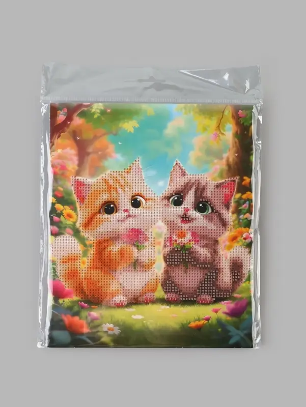Алмазная мозаика &laquo; Котики с цветами&raquo; 21&times;25 см, с мольбертом