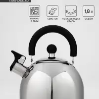 Чайник, 1.8 л, со свистком, капсульное дно, индукция, нержавеющая сталь