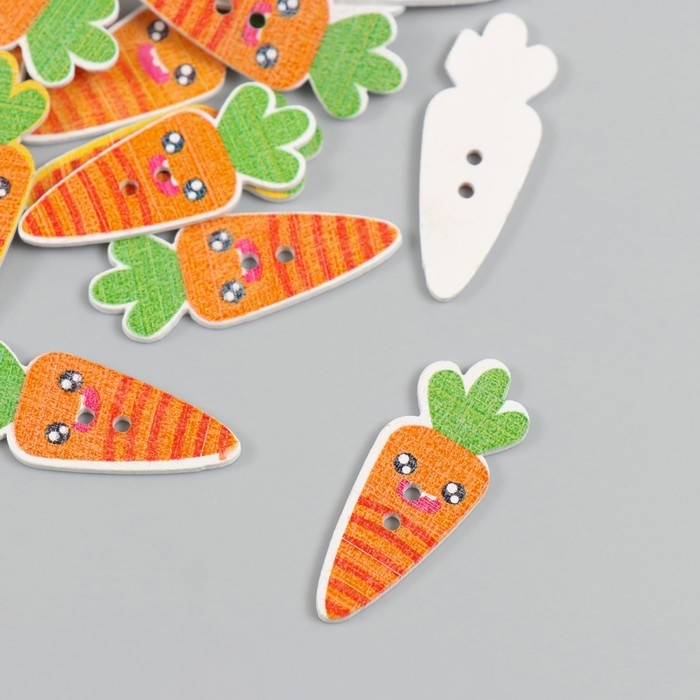 Пуговицы дерево для творчества 2 прокола Пуговицы дерево для творчества 2 прокола "Морковка-смайл" набор 20 шт 1,3х3,5 см