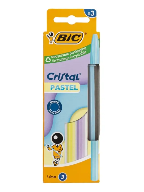 Ручки шариковые BIC Cristal &laquo;Пастель&raquo;, набор 3 штуки, 1.0 мм, синие