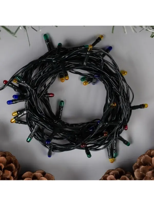 Гирлянда &laquo;Нить&raquo; 5 м, IP20, тёмная нить, 50 ламп, 8 режимов, 220 В, свечение мульти