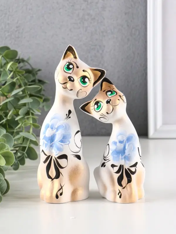 Набор фигурок керамика &laquo;Love Коты ушастые&raquo;, 2 шт., в цветочек, 13&times;6&times;17 см