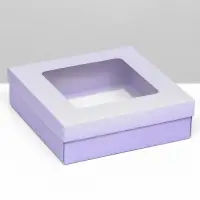Коробка подарочная складная, упаковка, крышка - дно, сиреневая, с окном 20&times;20&times;6 см