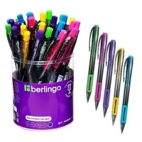 Ручка шариковая Berlingo. SI-400 Color, автоматическая, синий стержень, узел 0.7 мм, резиновый упор, МИКС