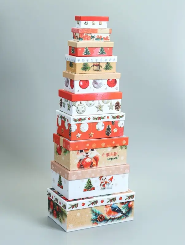Набор подарочных новогодних коробок 10 в 1 &laquo;Новогодняя почта&raquo;, 30&times;19&times;11.5 - 12&times;6.5&times;4 см