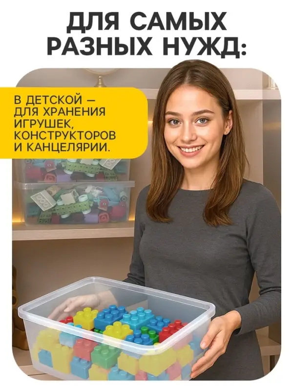 Ящики пластиковые для хранения, с крышкой, набор 2 шт.: 10 л, 16 л, прозрачно-матовый