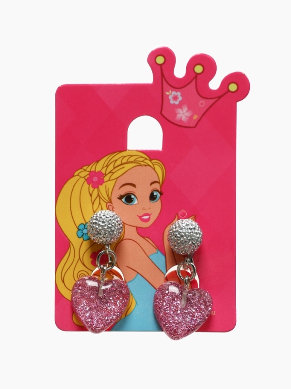 Серьги-клипсы детские  Серьги-клипсы детские "Выбражулька" сердце блестки с кругом кристалл, цвет розово-белый