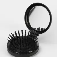 Расчёска массажная BLACK, складная, с зеркалом, d=6.5 см, МИКС