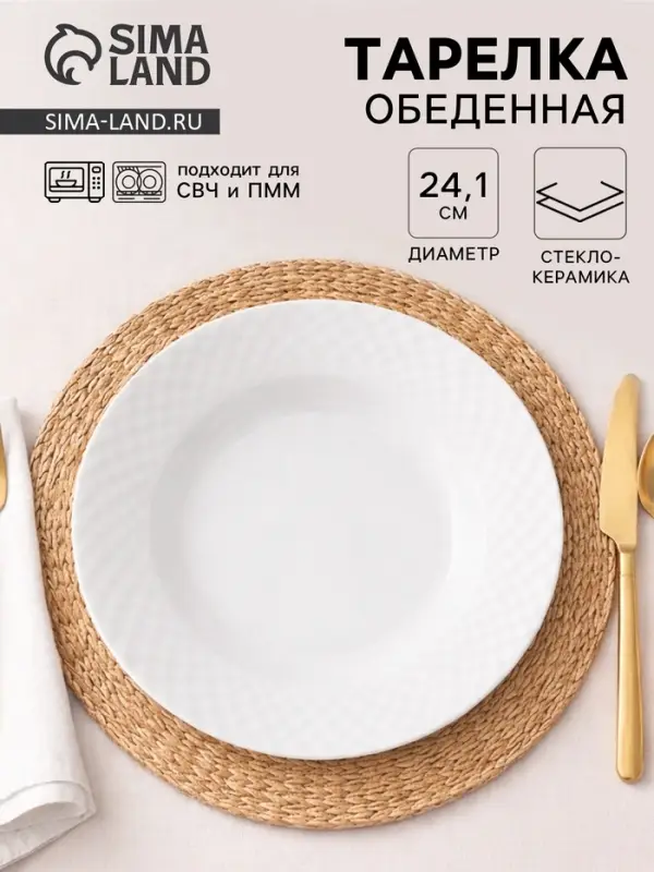 Тарелка обеденная &laquo;Сальвадор&raquo;, d=24.1 см, стеклокерамика, белая