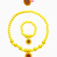 Набор детский &laquo;Выбражулька. Цветок Подсолнух&raquo;, 3 предмета: бусы, браслет, кольцо безразмерное, желтый