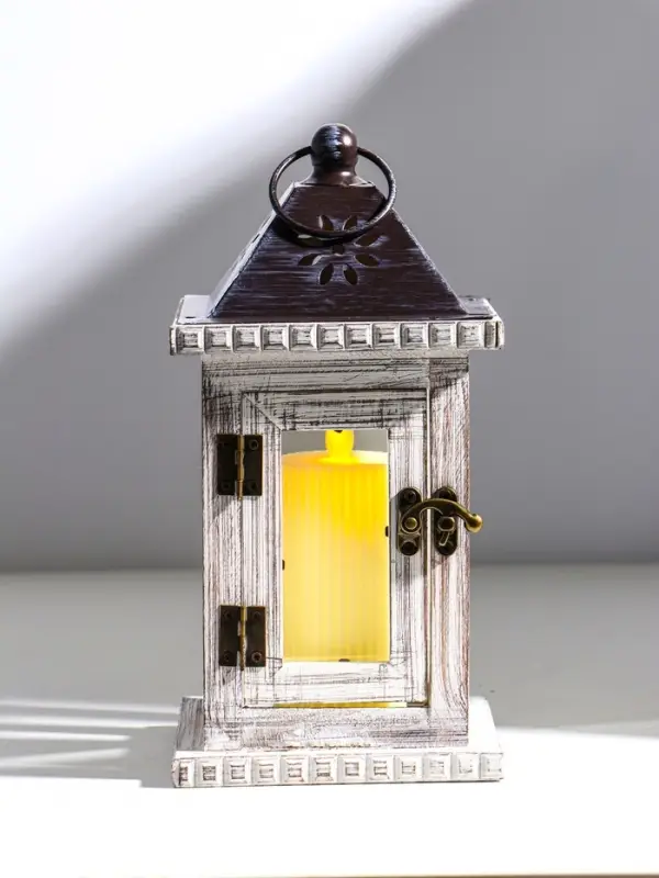 Деревянный подсвечник-фонарь на 1 свечу &laquo;Состаренный&raquo;, белый, 12.5&times;12.5&times;25 см