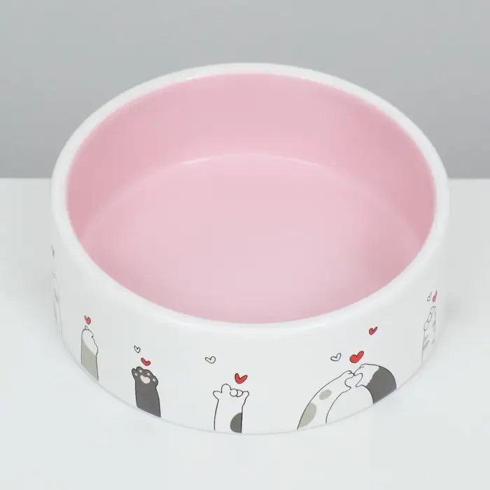 Миска &laquo;Любовь и коты&raquo;, 300 мл, 12.5&times;12.5&times;4.5 см, керамика, розовая, белая