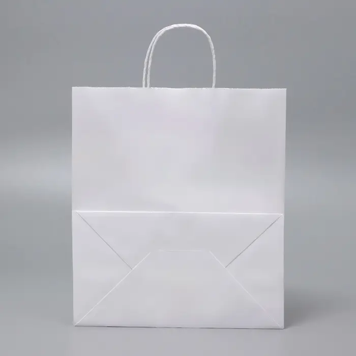 Пакет крафт без печати, белый, крученая ручка, 28&times;15&times;32 см