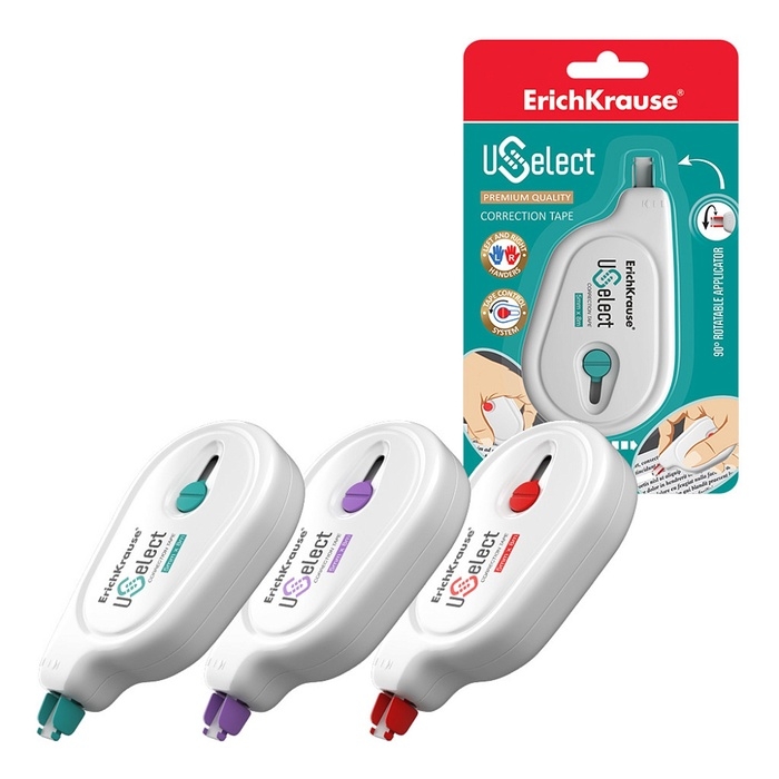 Корректирующая лента 5 мм х 6 м, ErichKrause Uselect, с поворотным аппликатором, блистер, микс