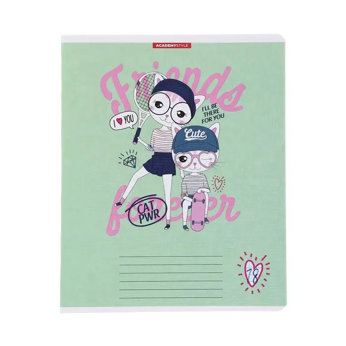 Тетрадь 18 листов в клетку "КотоДевочки", обложка бумага, текстура, блок офсет, МИКС