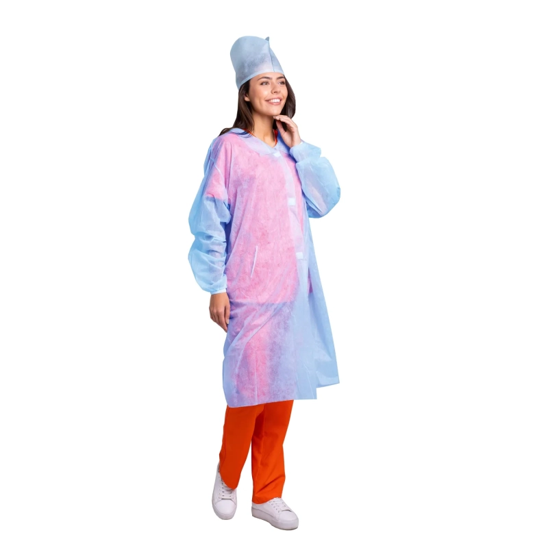 Халат н/с процед, рук.рез, на липч, XXL, дл.110см, пл 25, голуб, 10шт/уп