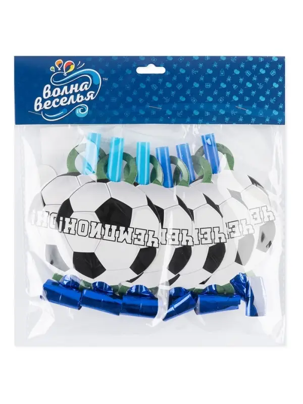 Карнавальные язычки гудки "Футбол" 11 см, 6 шт. в упак.