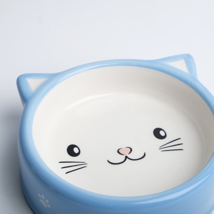 Миска керамическая  Миска керамическая "Голова кота 4" 150 мл, 12,5 x 4 cм, голубая/белая