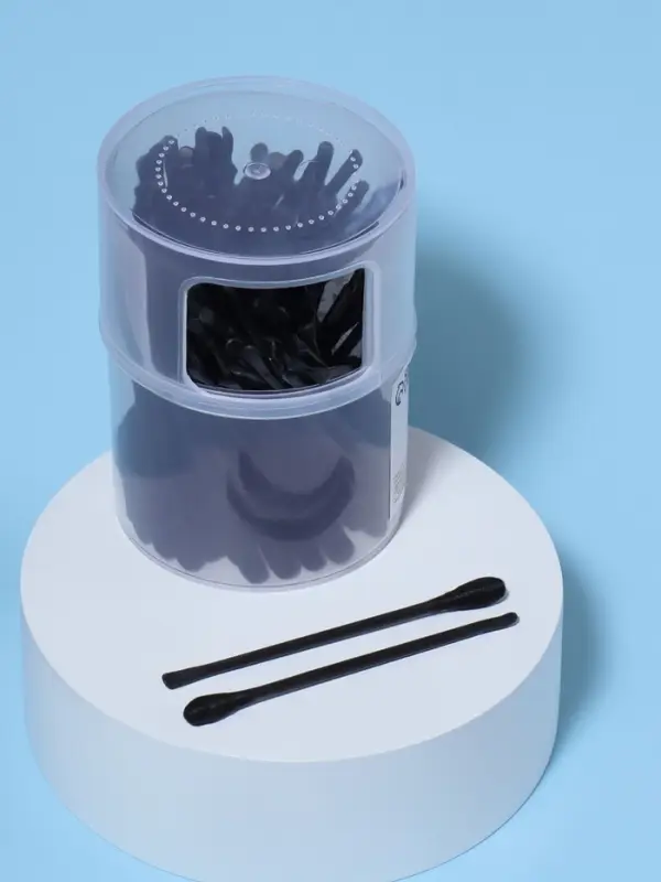 Ватные палочки, двусторонние, с ухочисткой, 100 шт., в пластиковом органайзере, чёрные