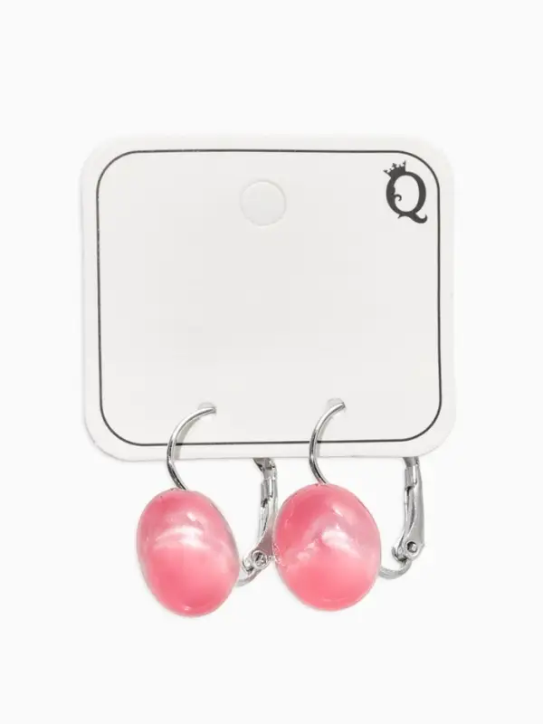 Серьги пластик "Таблетка" кошачий глаз, цвет розовый в серебре