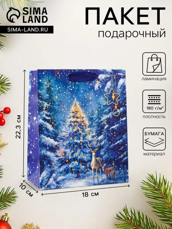 Пакет подарочный новогодний ламинированный &laquo;Ночная красавица&raquo;, 18&times;22.3&times;10 см