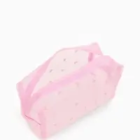 Косметичка женская HEARTS, с рисунком, сетка, на молнии, розовая