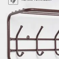 Вешалка настенная, с полкой, 8 крючков, 100 см, коричневая