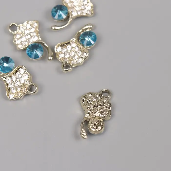 Декор для творчества металл, стразы Декор для творчества металл, стразы "Листок с росой" золото, голубой 2,1х1,3х0,5 см