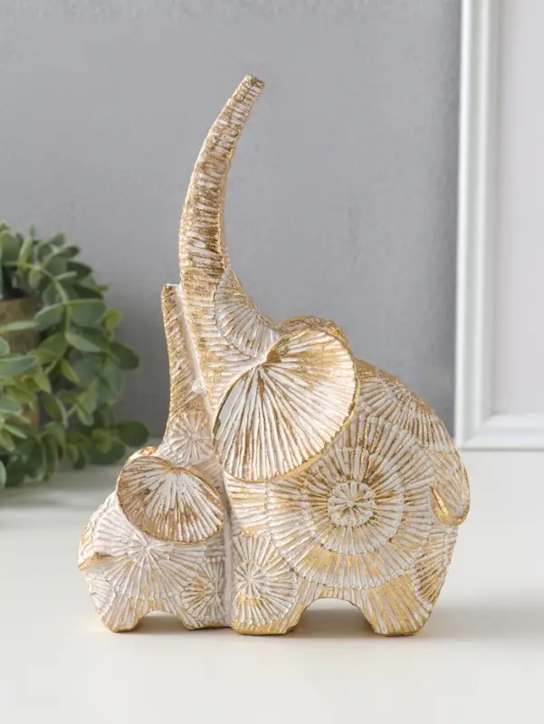 Сувенир полистоун "Слон со слонёнком. Золотые круги" 15х7х20,5 см