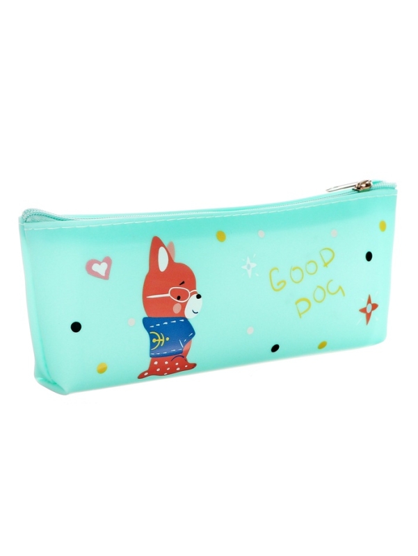 Пенал школьный на молнии Собачка Бирюзовый Пенал школьный на молнии Собачка Бирюзовый