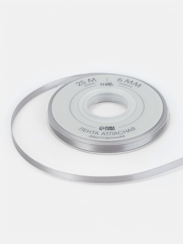 Лента атласная двухсторонняя №837 6мм*25±1м серебряный TR