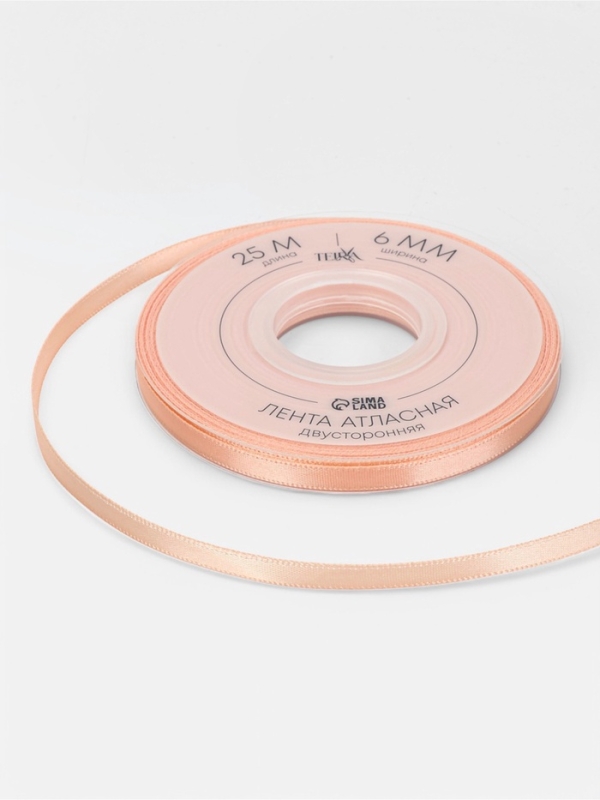 Лента атласная двухсторонняя №0714 6мм*25±1м персиковый пух TR