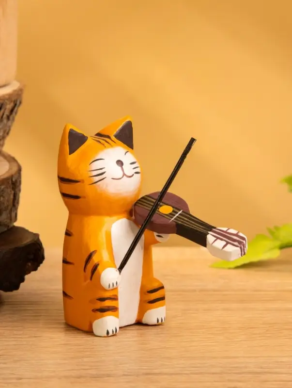 Сувенир «Кот скрипач», 3.5×8×8 см, дерево, оранжевый