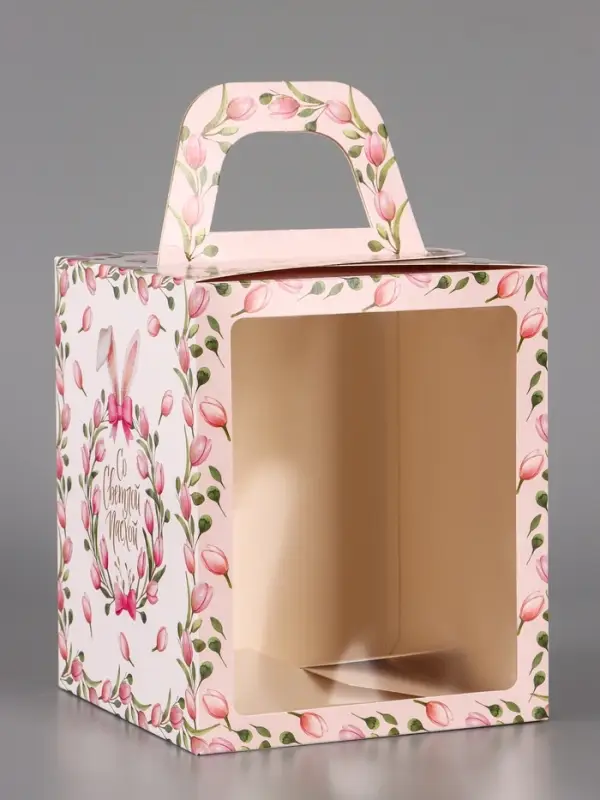 Коробка подарочная пасхальная с окном &laquo;Тюльпаны&raquo;, розовый, 15&times;15&times;18 см