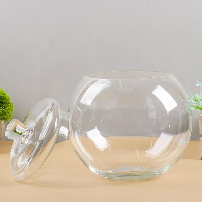 Ваза Ваза "Шаровая" 5л с крышкой горл.d-16, 20х23 см (без крышки h-17см) прозрачная