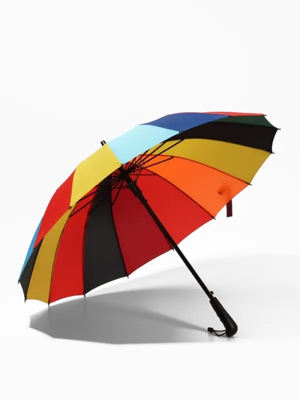 Зонт - трость полуавтоматический &laquo;Радуга&raquo;, эпонж, 16 спиц, R=48/55 см, D=96 см, разноцветный