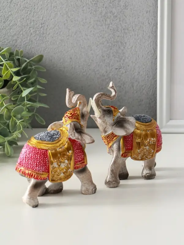 Сувенир полистоун "Два императорских слона в красно-золотой попоне" набор 2 шт 5х11,5х13 см   109152