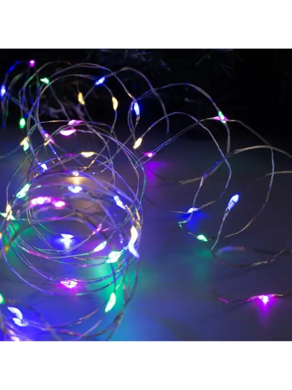 Гирлянда &laquo;Нить&raquo; 10 м, роса, IP20, серебристая нить, 100 LED, свечение мульти, 12 В