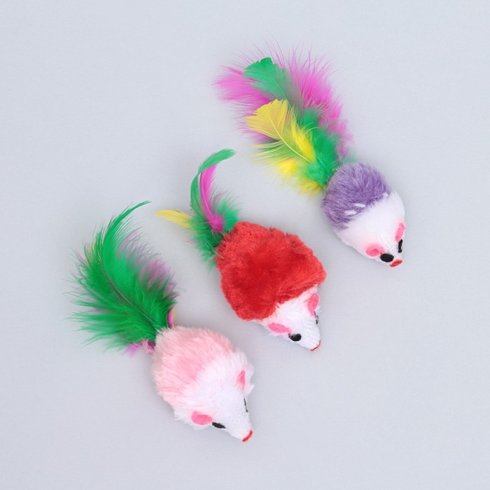 Игрушка для кошек  Игрушка для кошек "Малая мышь" с перьями, 5 см, фасовка 50 шт