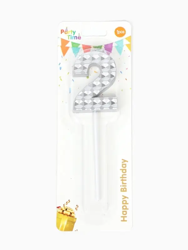 Свеча для торта &laquo;Элемент&raquo;, цифра "2" серебро