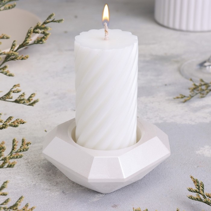 Подсвечник Подсвечник "Квадрат" из гипса со скошенными углами малый,9х3,5см,белый перламутр